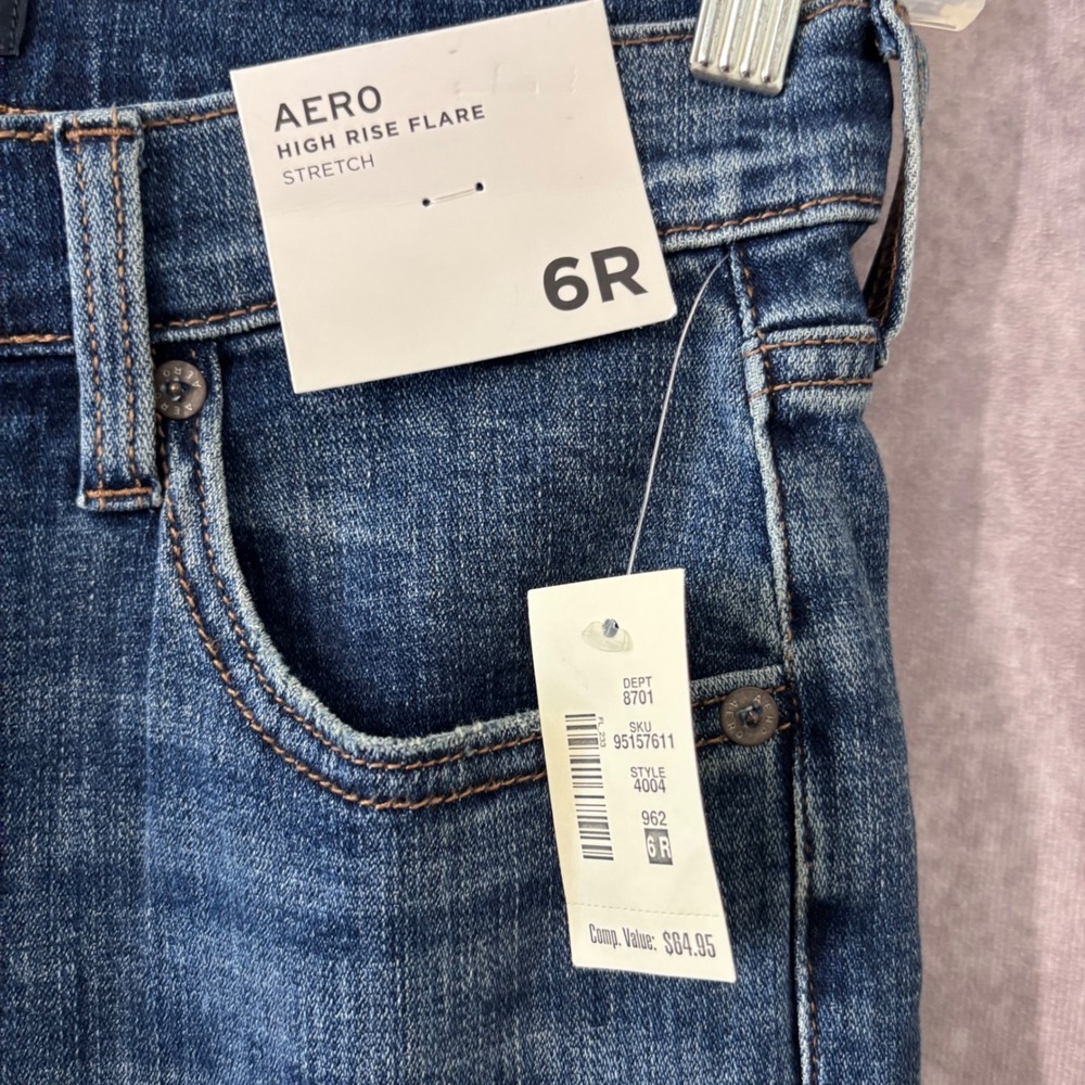 NWT Aeropostale Medium Wash Blue Denim High Rise Flare 5 Pocket Jeans Womens 6 - Picture 3 of 11